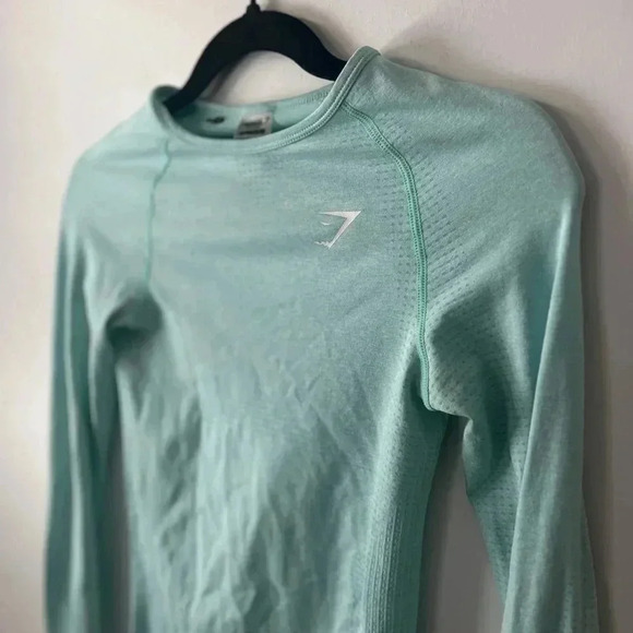 Gymshark Vital Seamless 2.0 Long Sleeve Top Pearl Blue Marl - Picture 11 of 11